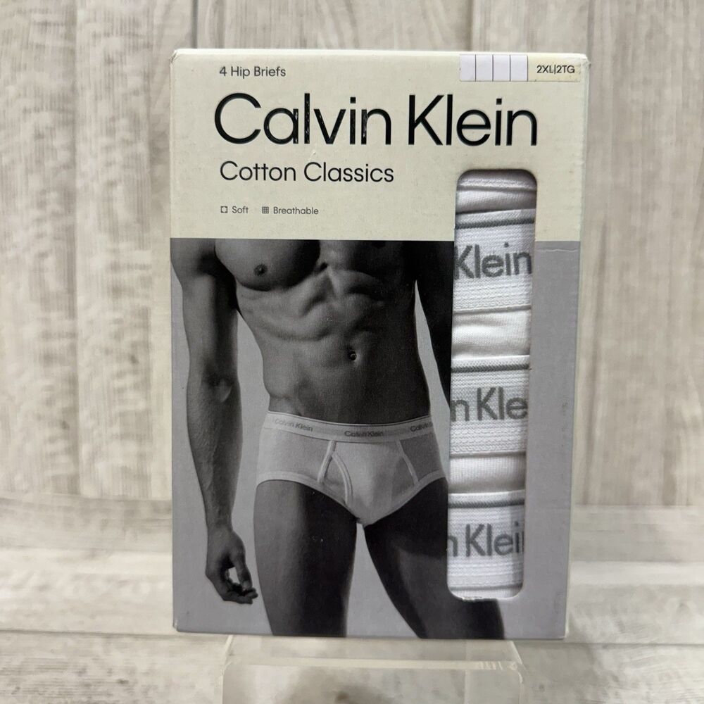 Calvin Klein Mens 2XL White Cotton Classics Hip Briefs Underwear 4-Pack Soft NEW